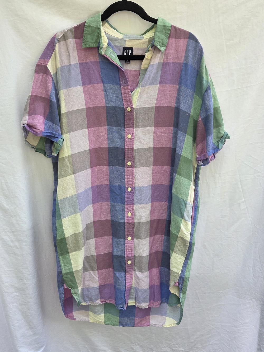 GAP Pastel Plaid Short Sleeve Button-Up Tunic in Pink, Blue, Green